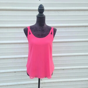 Style LOFT Tank Top Hot Pink Slit Open Back Flowy Women's sz S